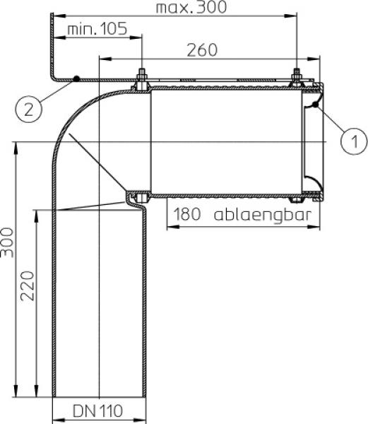 WC-Anschlussbogen DN110 mit Schelle und Befestigungsbügel HL224.1